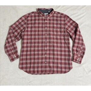 Nautica Men Dress Shirt 3XL Red Plaid Cotton Long Sleeve Button Down